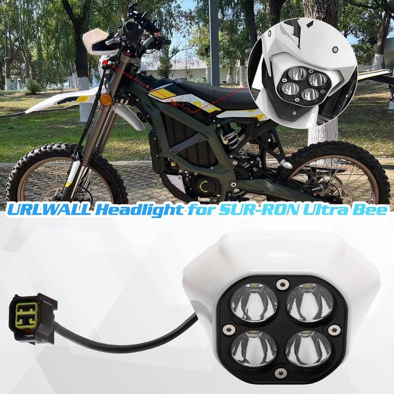 URLWALL Upgraded Headlight for Sur Ron Ultra Bee, Plug N Play LED Headlight Front Lamp Light With Mounting Bracket, Square Four Bulbs Headlamp & Assemblies for Sur ron, 3 Modes - Image 2